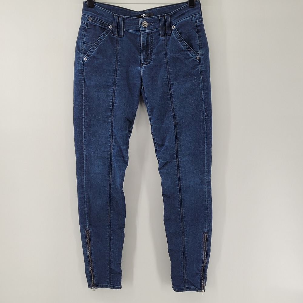 7 For All Mankind Skinny Jeans Womens 24 Blue Ankle Zip Cargo Pocket Seam Front